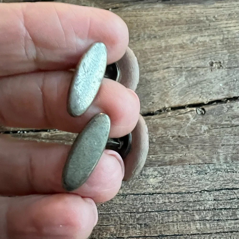 Turquoise color and Black Round cuff links. Glass or enamel on copper